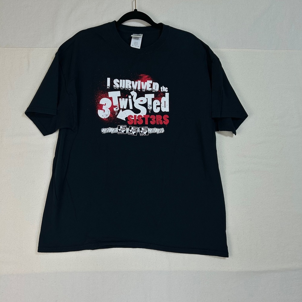 Mens XL Black I Survived the 3 Twisted Sisters Motorcycle Stop T-Shirt - Picture 2 of 8